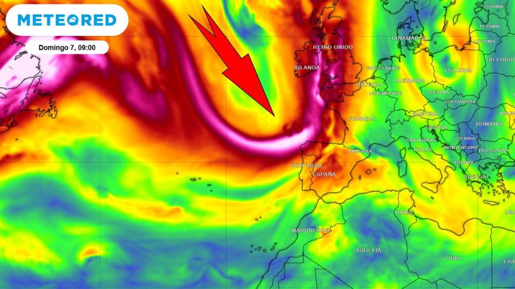 La borrasca que afectará a España a partir de este domingo. Meteored.