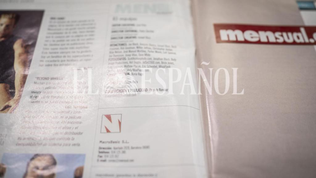 El staff de la revista MENsual en el que aparece Paco de Narváez como responsable de comunicación y publicidad.