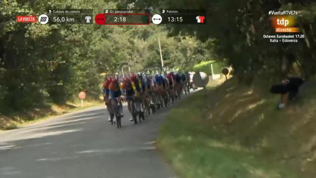 Manifestante propalestino tira a dos ciclistas durante la etapa 15 de La Vuelta.