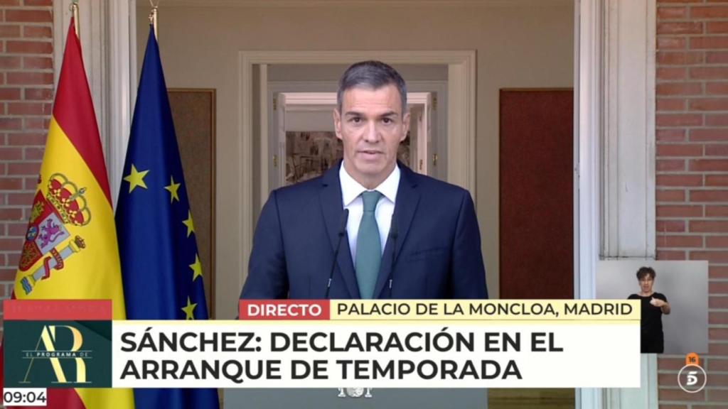 Pedro Sánchez, en su declaración institucional de este lunes.
