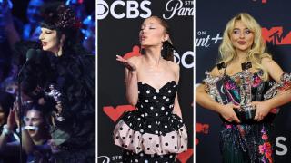 Lady Gaga, Ariana Grande y Sabrina Carpenter en distintos momentos de los MTV VMA 2025, celebrados este domingo en el UBS Arena de Nueva York. Fotos: Reuters/Brendan Mcdermid//EFE/Octavio Guzmán