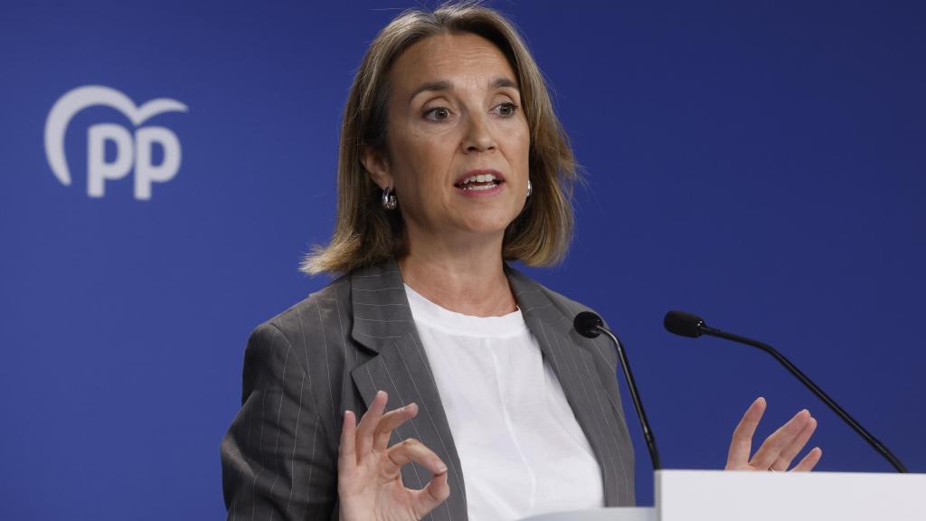 La vicesecretaria de Regeneración Institucional del Partido Popular, Cuca Gamarra, da una rueda de prensa tras la reunión del Comité de Dirección del PP