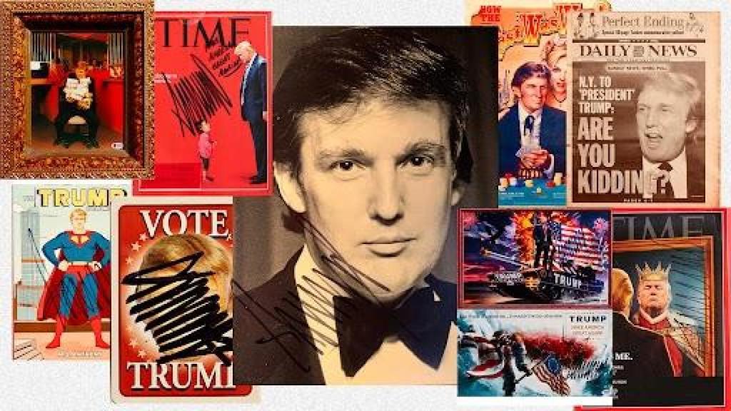 Diferentes imágenes del material que ha reunido Andrés Serrano sobre Donald Trump. Diseño de Rubén Vique