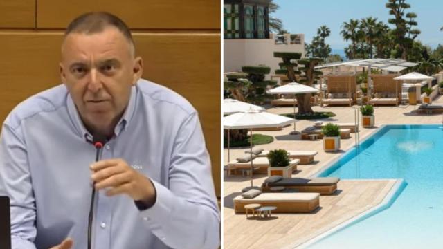 El alcalde de Altea, Diego Zaragozí, y la piscina del Hotel ZEM.