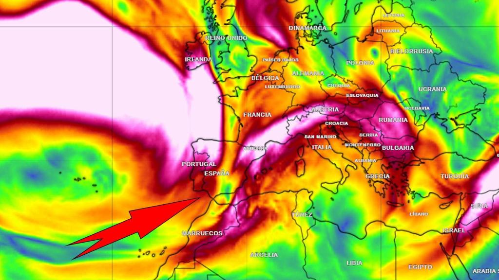 El paso de la vaguada en altura que afecta a España estos días. Meteored.