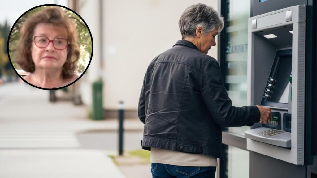 Montaje de Teresa con una mujer sacando dinero de un cajero en una imagen creada con IA