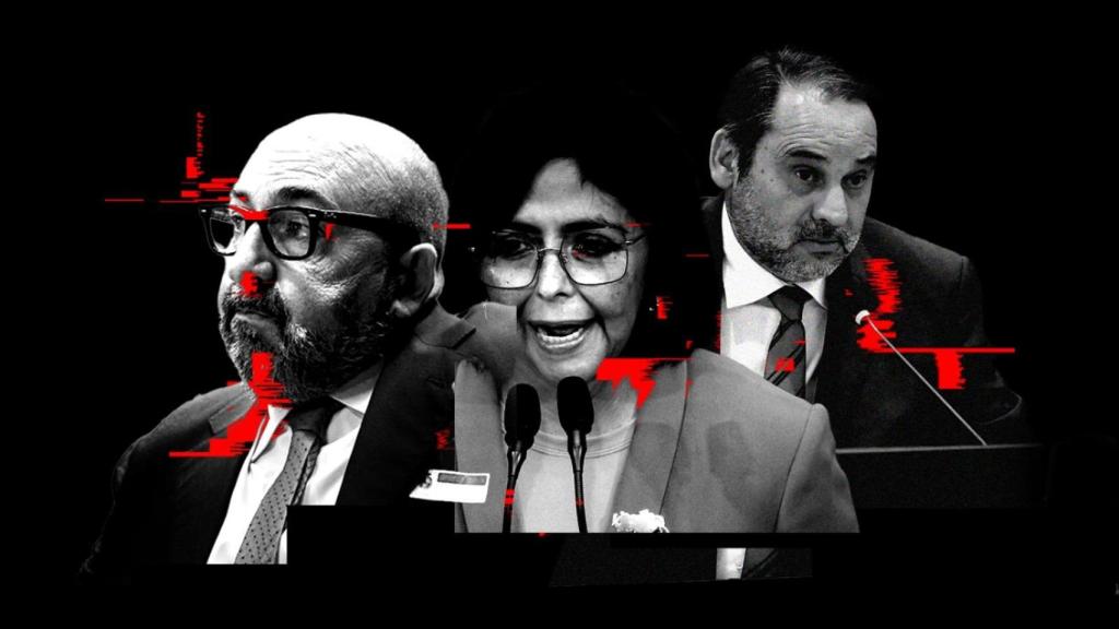 Koldo García, Delcy Rodríguez y José Luis Ábalos.