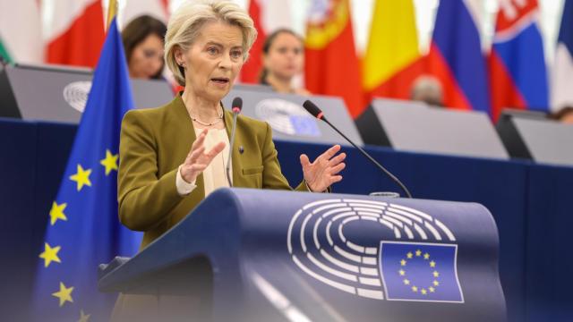 La presidenta de la Comisión, Ursula von der Leyen, durante el discurso sobre el estado de la Unión