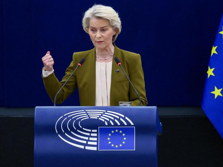 La presidenta de la Comisión, Ursula von der Leyen, durante el discurso sobre el estado de la Unión ante el pleno de la Eurocámara en Estrasburgo