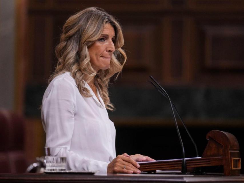 La vicepresidenta Yolanda Díaz, este miércoles en la tribuna del Congreso.