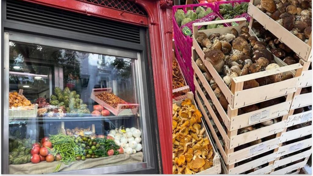 La vitrina con producto fresco a la entrada del restaurante y un nuevo pedido de setas.