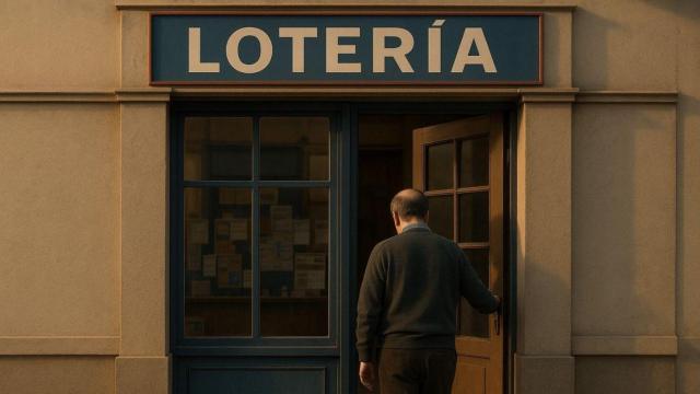 Un lotero entrando en su administración de lotería.