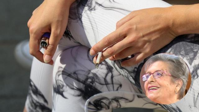 Fotomontaje de Elvira y una persona con un cigarro en la mano.