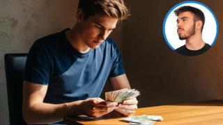 Montaje de Gabriel García con un joven contando dinero en una imagen creada con IA.