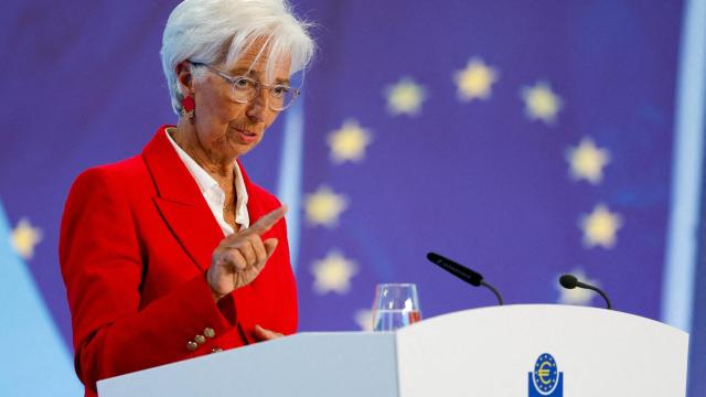 La presidenta del BCE, Christine Lagarde, durante una rueda de prensa.