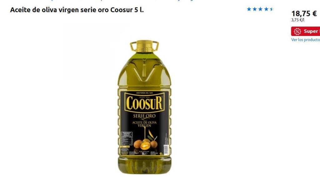Aceite de oliva virgen serie oro Coosur 5 l.