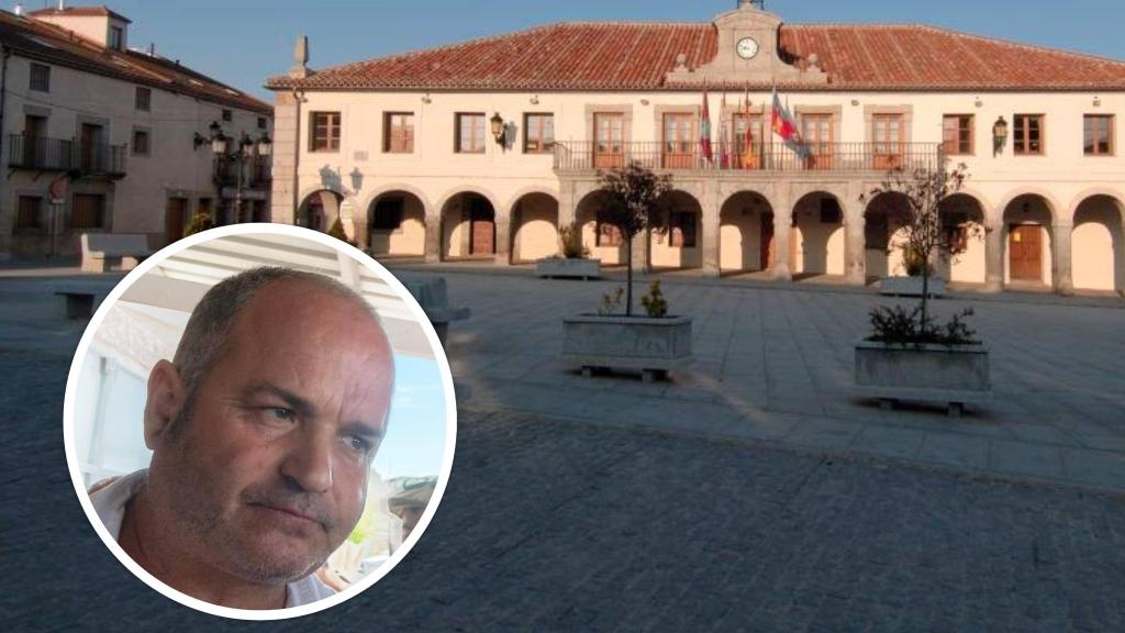Imagen del Ayuntamiento de Villacastín y, en el círculo, Julio César Sánchez