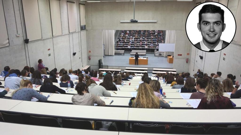 Montaje de Guillermo Mislata con un examen de opositores