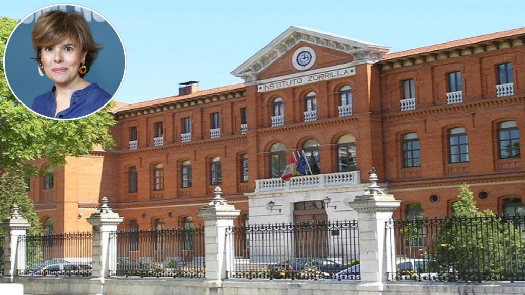 El instituto José Zorrilla junto a una imagen de archivo de Soraya Sáenz de Santamaría