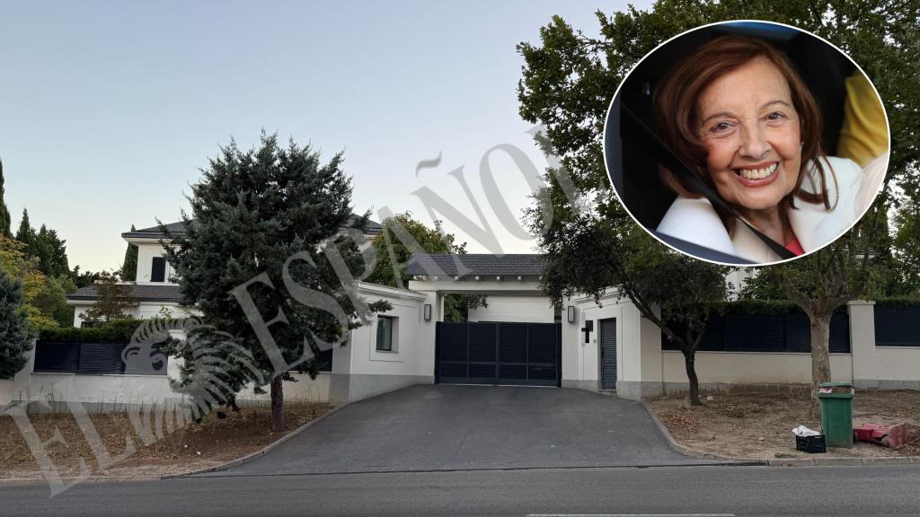 María Teresa Campos en un fotomontaje junto al estado actual de la que fue su casa en Molino de la Hoz.