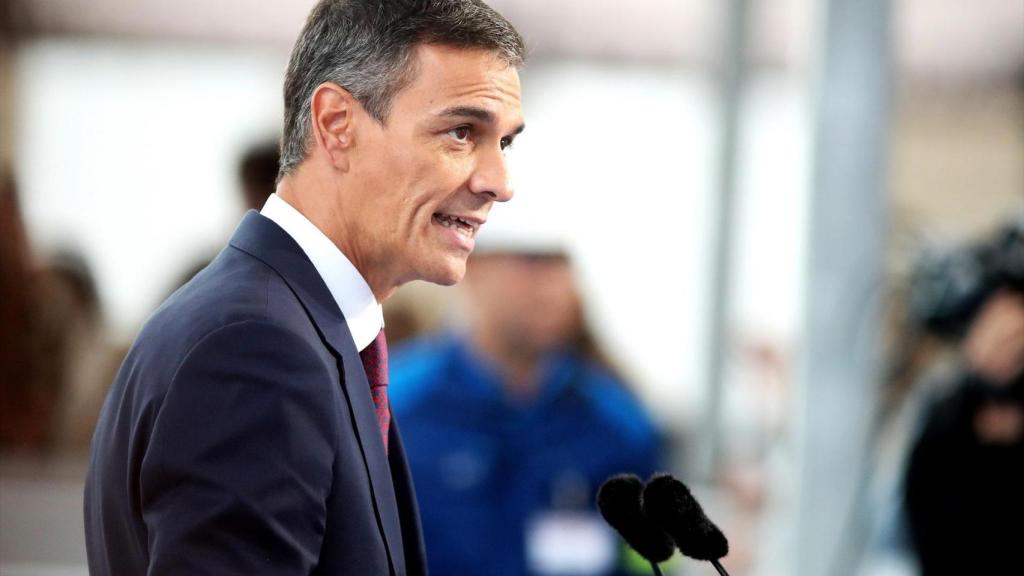 Pedro Sánchez, este jueves en Ferrol, durante la botadura de la nueva fragata F-110.