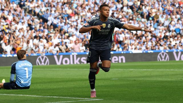Mbappé celebra el gol marcado ante la Real Sociedad.