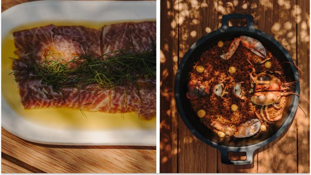 Ventresca de atún y arroz con bogavante.