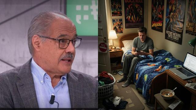 Imagen de Daniel Vila y una imagen generada por IA de un joven viviendo en casa de sus padres.