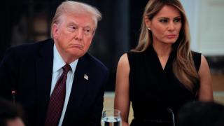 Donald y Melania Trump, durante una cena privada con líderes tecnológicos y empresariales en la Casa Blanca.