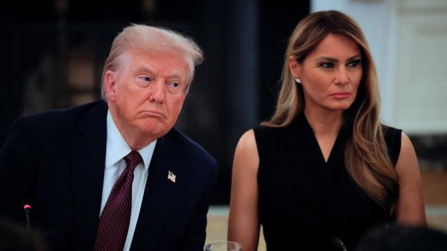Donald y Melania Trump, durante una cena privada con líderes tecnológicos y empresariales en la Casa Blanca.