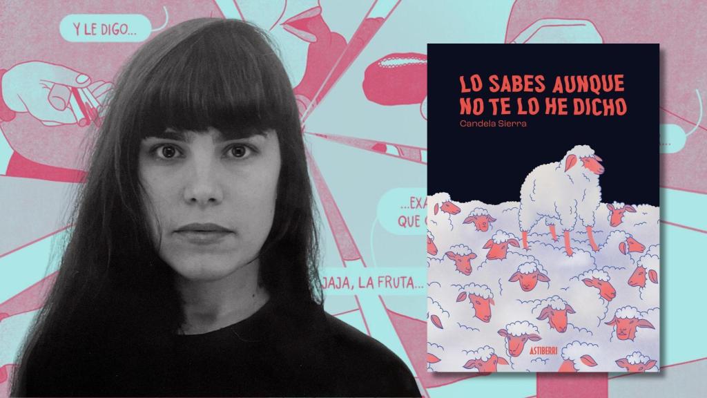 Candela Sierra, junto a la portada de su cómic 'Lo sabes aunque no te lo he dicho', galardonado con el Premio Nacional del Cómic 2025. Diseño: F. D. Q.