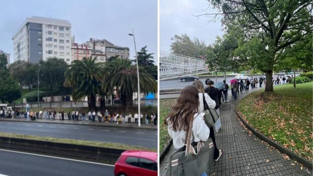 Largas colas en una de las paradas de Alfonso Molina de la línea UDC de A Coruña,