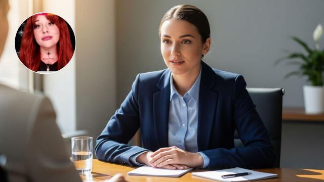 Imagen de una joven en una entrevista de trabajo y Sara Quirós.
