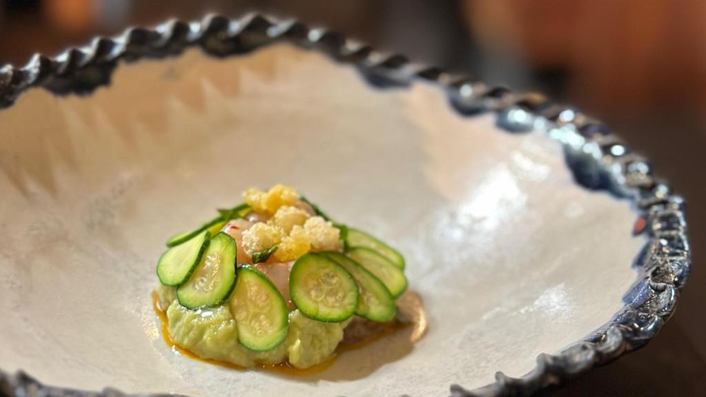 Calabacín con gamba roja.