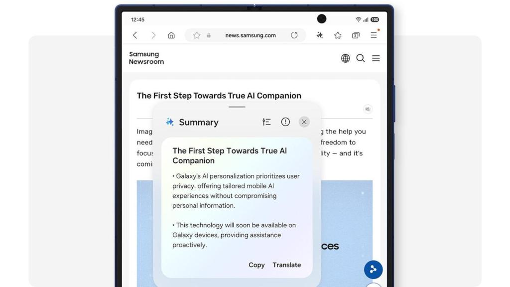 La IA de One UI 8 permite resumir las páginas que visitamos