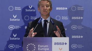 Alberto Núñez Feijóo, presidente del PP, en un desayuno informativo.