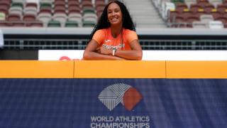 María Vicente, en el estadio Nacional de Tokio antes del Mundial de atletismo