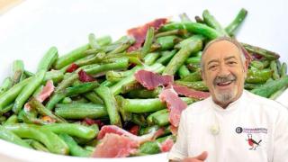 Karlos Arguiñano con un plato de judías verdes.