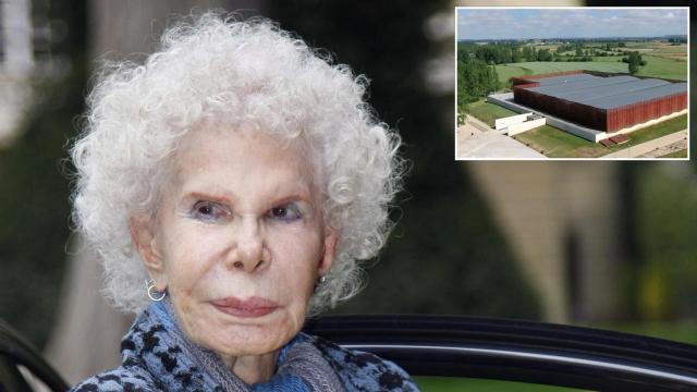 La duquesa de Alba junto a una imagen de la villa romana de La Olmeda