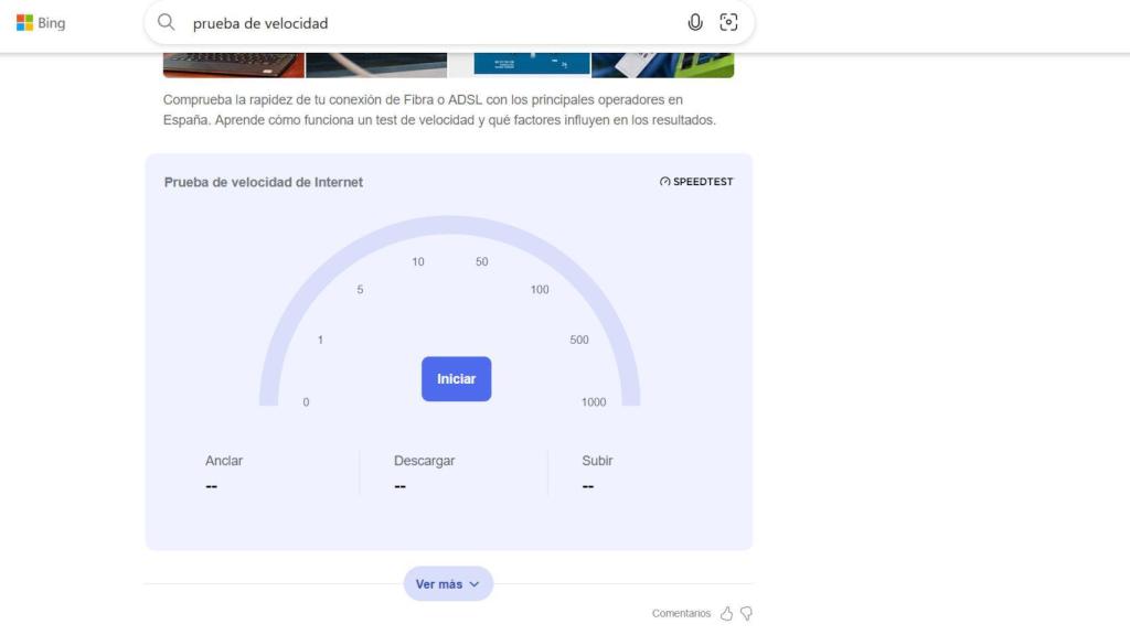 Prueba de velocidad de Internet con Bing