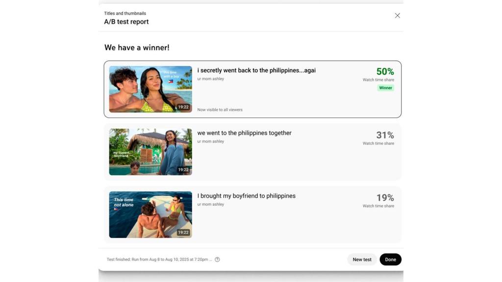 Prueba de A/B en YouTube