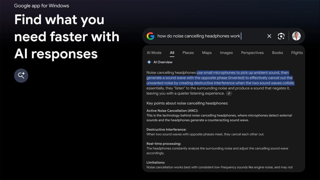 El AI Mode en la app de Google en Windows