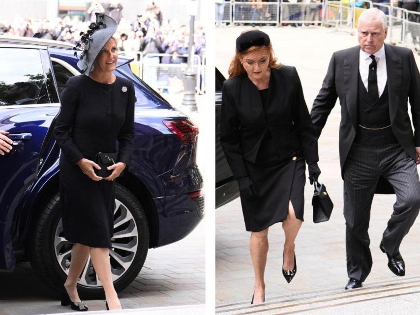 La duquesa de Edimburgo, el príncipe Andrés y Sarah Ferguson acuden a despedir a la duquesa.