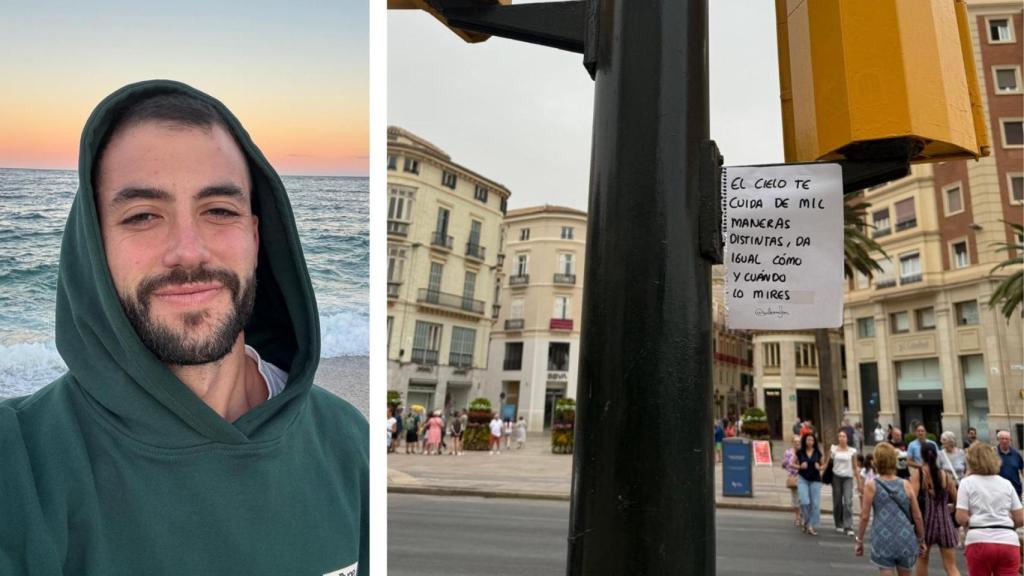 Guillermo Fera y uno de sus mensajes en Málaga.