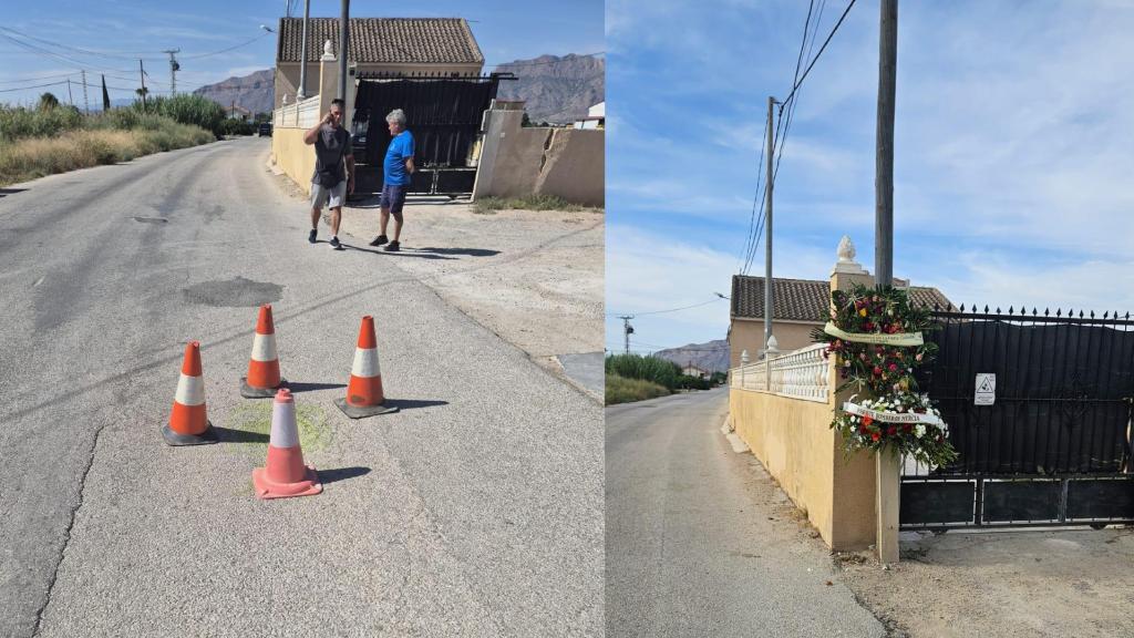 Unos conos delimitan el bache que pisó Antonio con su bicicleta y a unos metros, unas flores delatan la presencia del poste de la luz contra el que se chocó este bombero jubilado en la Vereda del Reino.