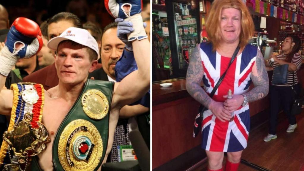 Ricky Hatton con sus títulos mundiales y, años después, de fiesta en Benidorm.