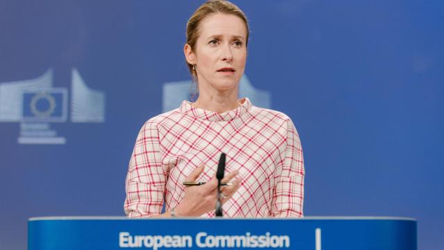 La jefa de la diplomacia europea, Kaja Kallas, durante la rueda de prensa de este miércoles en Bruselas