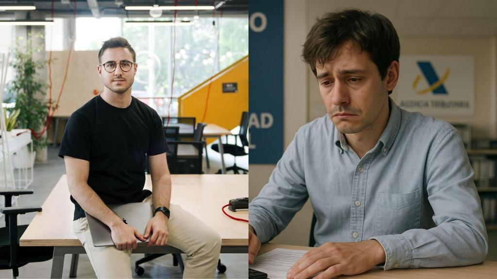 Imagen de Carlos Martínez y una imagen generada por IA de un joven funcionario.