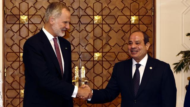 El rey Felipe VI y el presidente de Egipto, Abdelfatá al Sisi, durante su encuentro en el Palacio de Heliópolis, en El Cairo.