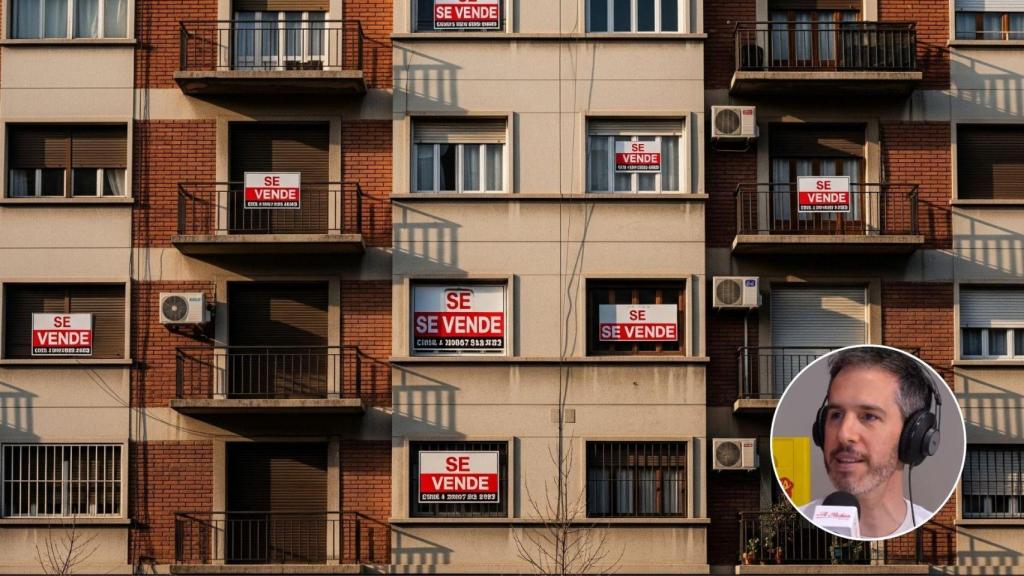 Imagen generada por IA de varias viviendas en venta y Jaime Palomera.